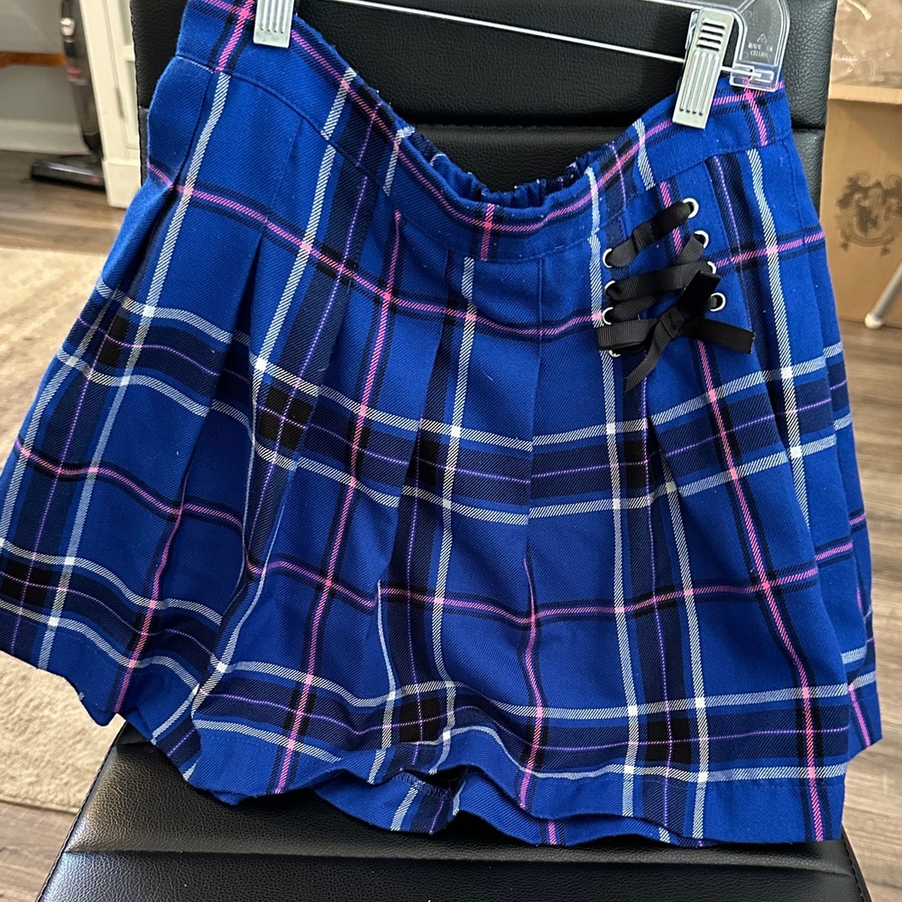 Justice Blue and Pink Plaid Skater Skirt